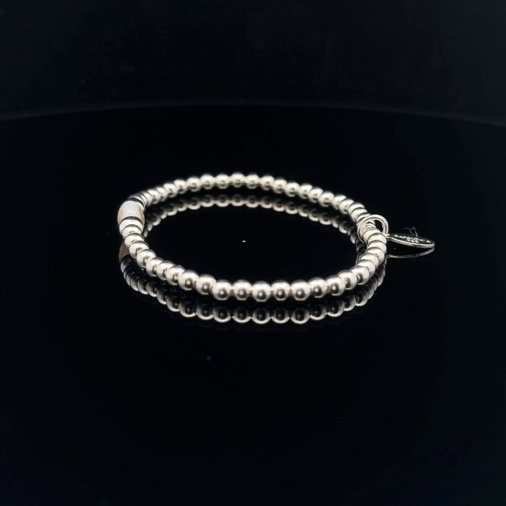 925 Sterling Silver Beaded Stretch Stacking Bracelet MOP Letter Initial M - Picture 6 of 6